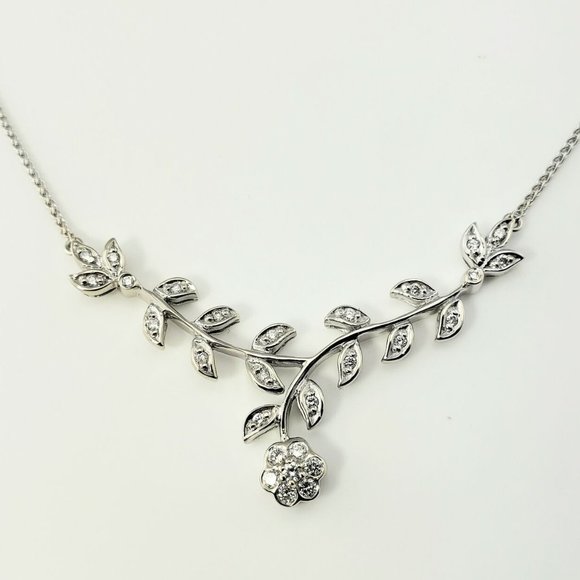 14 Karat White Gold and Diamond Floral Necklace - Picture 1 of 10